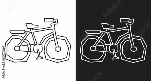 Bicycle Icon in Black Line Art and White Line Art Cutout Style