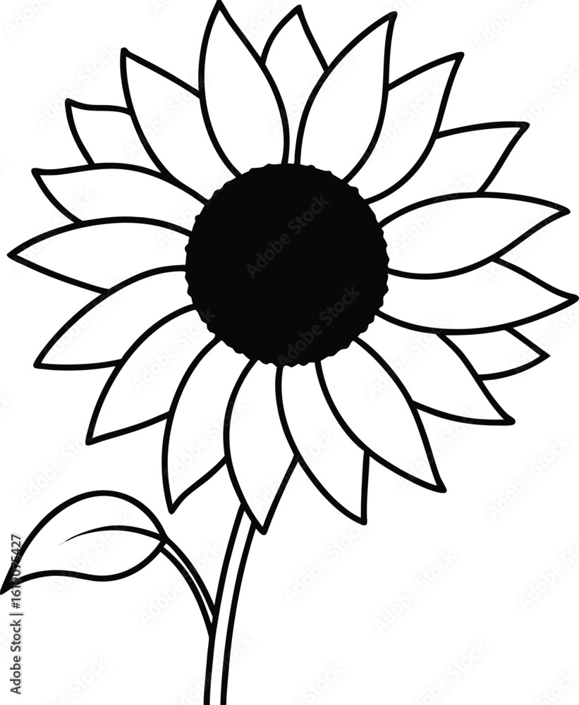 Fototapeta premium bright yellow sunflower line art vector illustration on transparent background