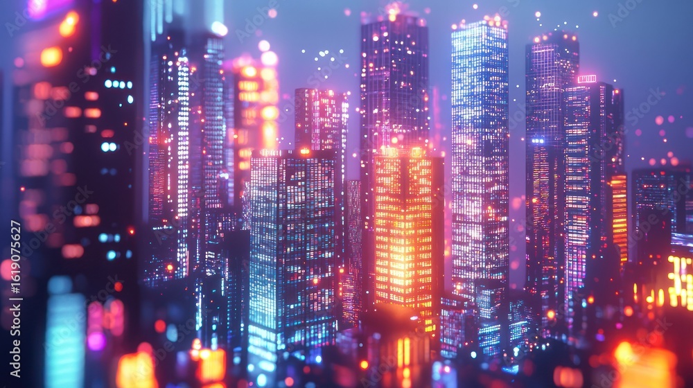 Fototapeta premium Neon glowing cityscape