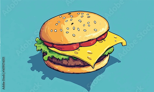 Juicy cheeseburger bursting with fresh ingredients, a delicious and appealing food visual