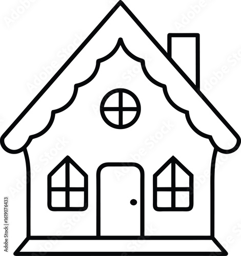 gingerbread house line art vector illustration on transparent background