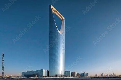 Fototapeta Naklejka Na Ścianę i Meble -  Kingdom Tower, Riyadh, sunrise, city skyline, architectural photography