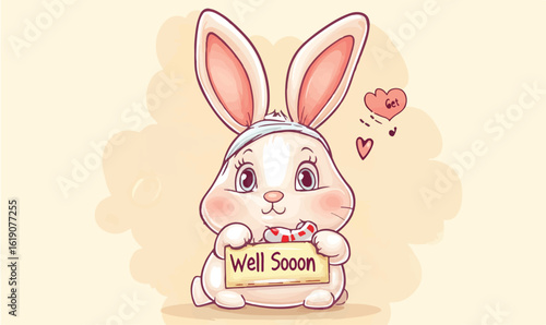 Adorable bunny sends heartfelt wishes for a speedy recovery, bringing comfort and cheer