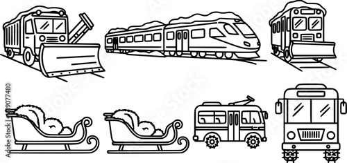 Winter Transport Icons vector.
