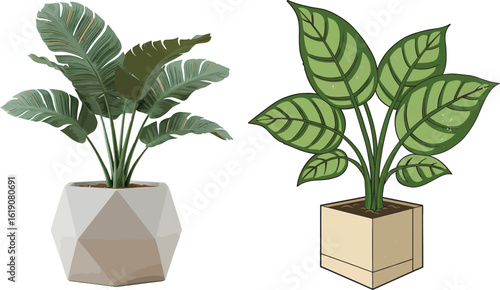 Stylized Geometric Potted Plant Modern Office Decor Concept for Workplace Wellness and Interior Design Inspiration