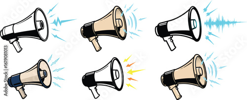 Stylized Megaphone with Glowing Sound Waves Announcement Concept for Public Speaking and Event Hosting