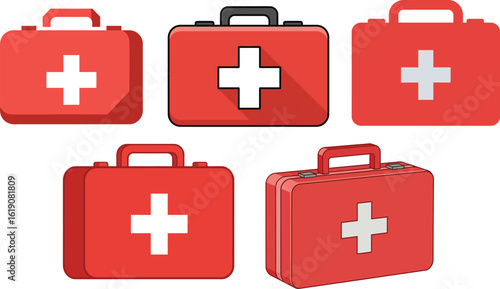 Red First Aid Kit Vector Icon for Emergency Services and Safety Signage