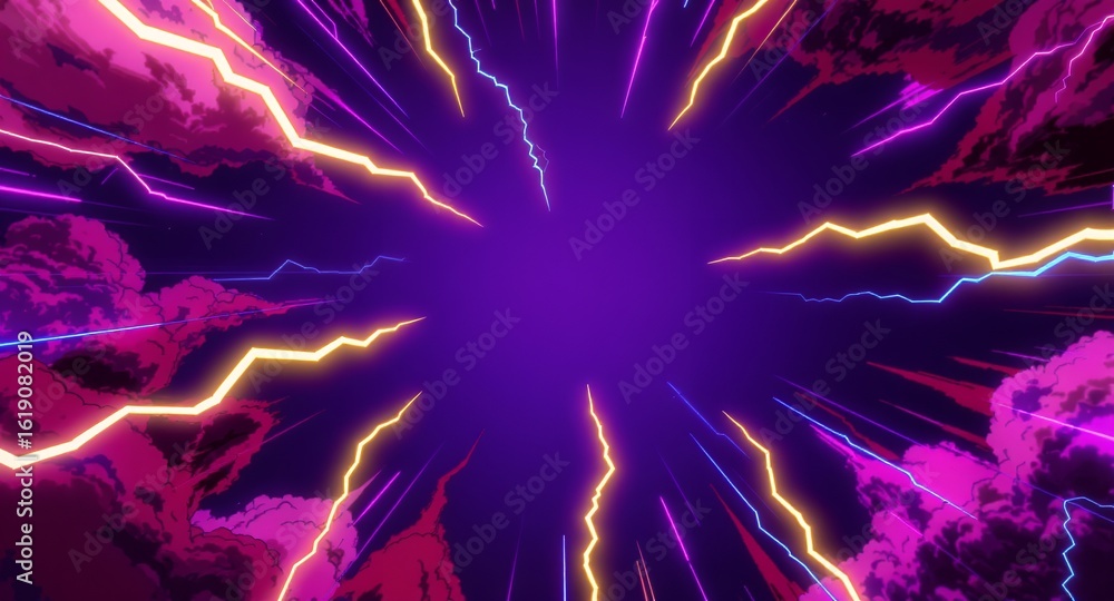 Obraz premium Neon Lightning Storm Background with Purple Clouds