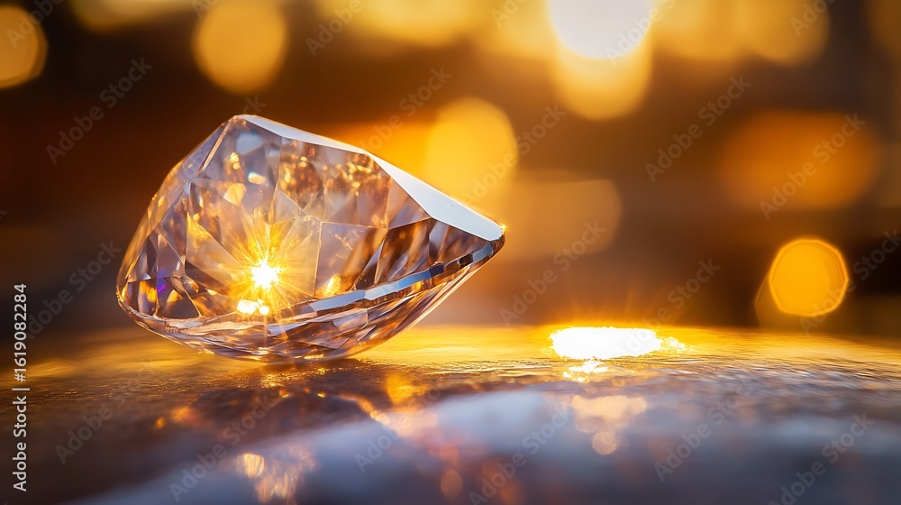 Fototapeta premium Sparkling Diamond Reflecting Golden Sunset Light