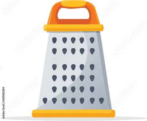 Flat vector icon of yellow kitchen grater in 2D style, isolated on white, perfect for food and cooking designs. Generative AI
