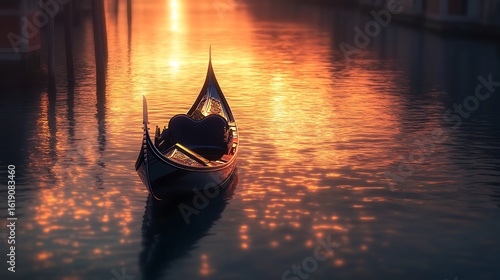 Gondola at Sunset on Venetian Canal Waters