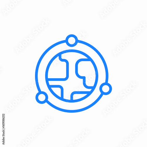globe with orbiting points icon sign vector
