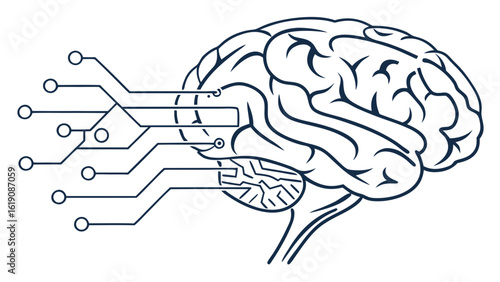 Brain with Circuit Connections, Digital Art, Abstract Environment, Innovative Concept