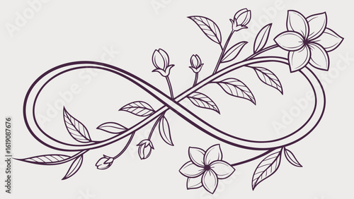 Floral Infinity Symbol Design with Leaves and Flowers in Minimalist Style
