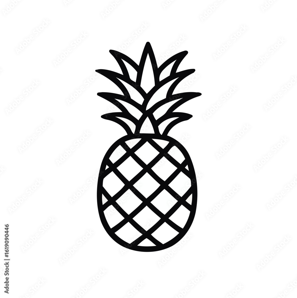Obraz premium Single pineapple outline with spiky leaves on top against a white background