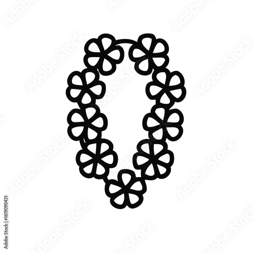 Simplified Flower Lei Garland Icon in Black and White, Isolated on Clean Background