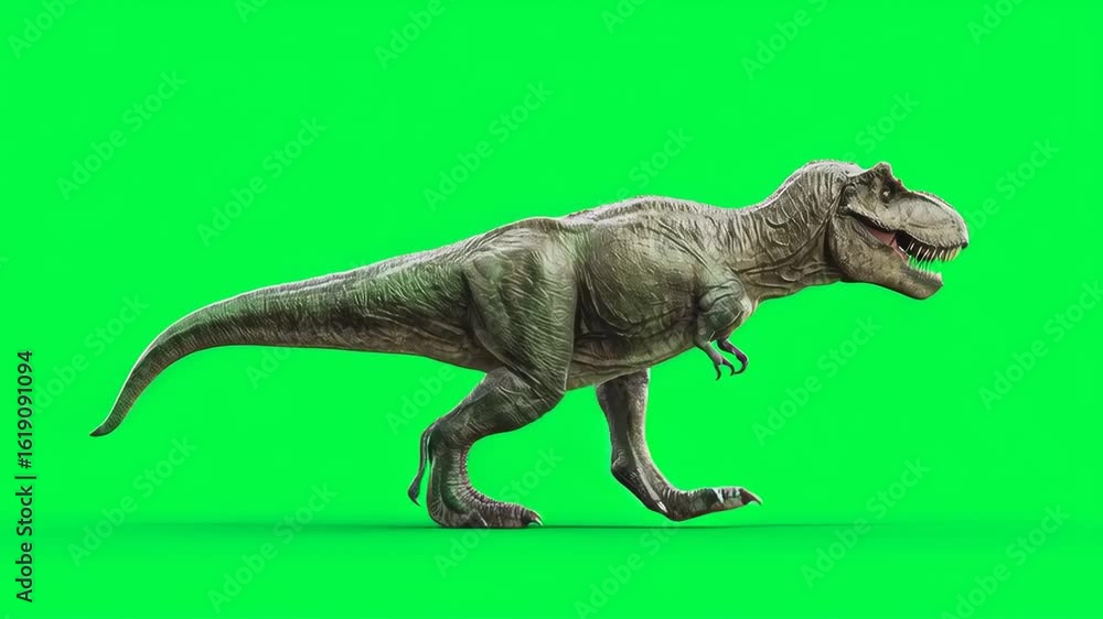 T-rex dinosaur walking with a green screen background T-rex dinosaur walking with a green screen background