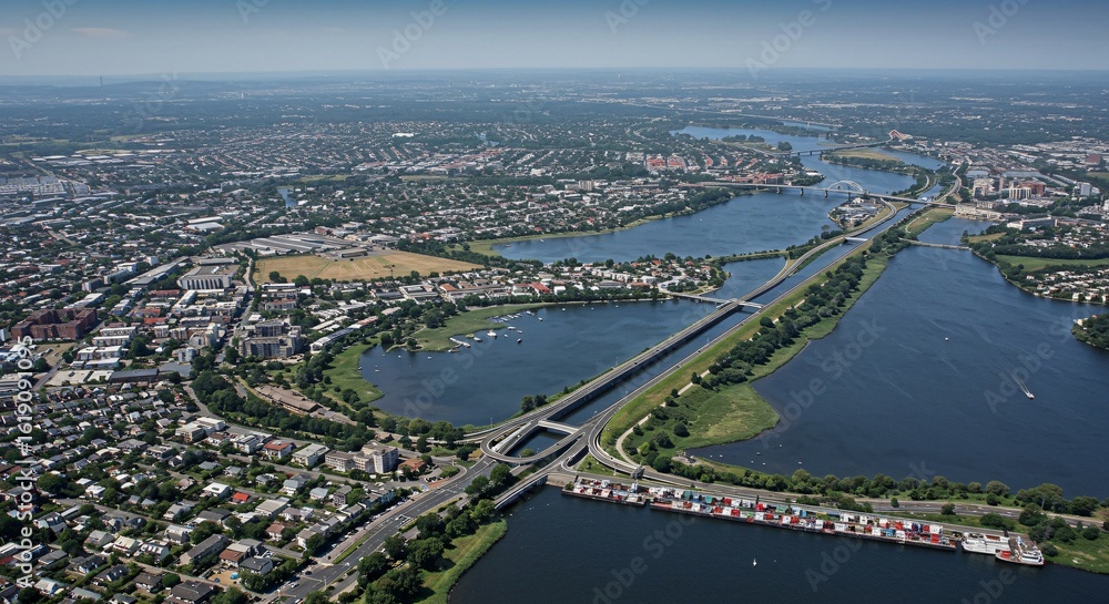 Fototapeta premium an aerial view of a city and a river