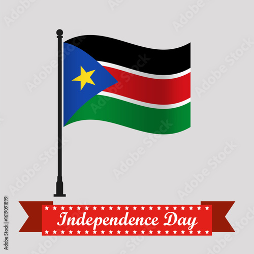 Flat South Sudan Independence Day With Waving Flag