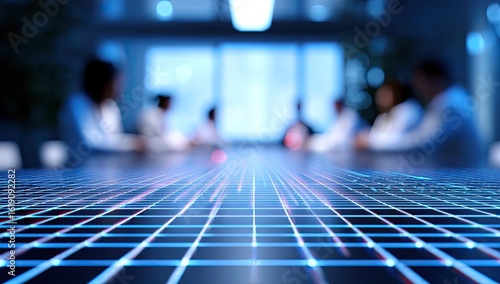 Wallpaper Mural Blurred office meeting, digital grid overlay Torontodigital.ca