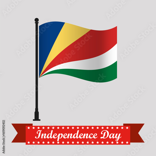 Flat Seychelles Independence Day With Waving Flag