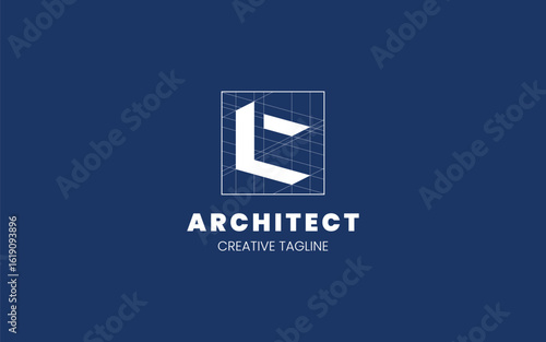 Letter C Architect logo with technical sketch style for architecture or construction company