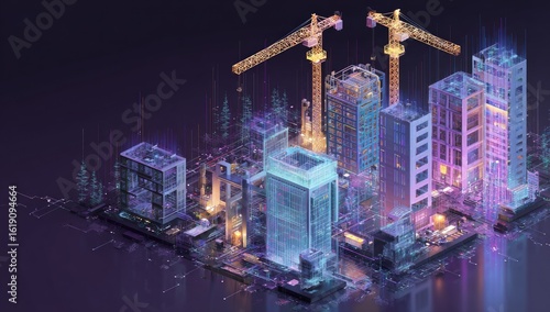 Fototapeta Naklejka Na Ścianę i Meble -  Futuristic city in isometric view with construction