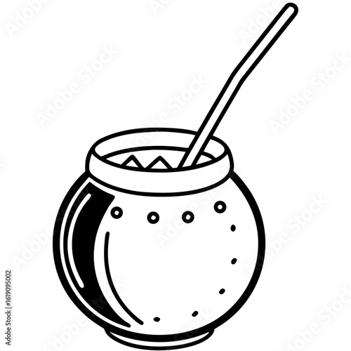 Yerba mate gourd with a straw illustration on a white background