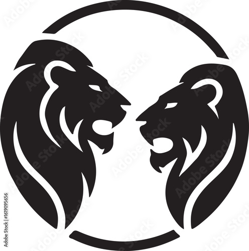 Powerful emblem illustrating two majestic lions in a circle design for corporate branding