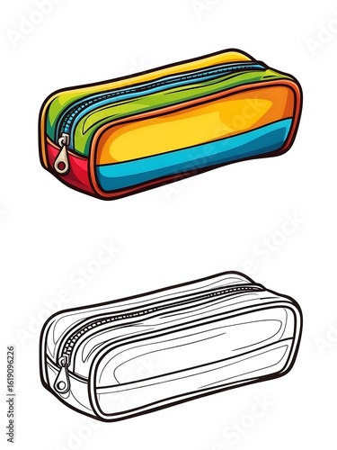 Pencil Case with Outline Vector Set