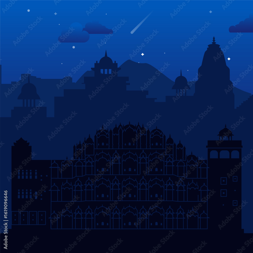 Obraz premium Silhouette of Majestic Historical Architecture Set Against the Night Sky Filled with Stars