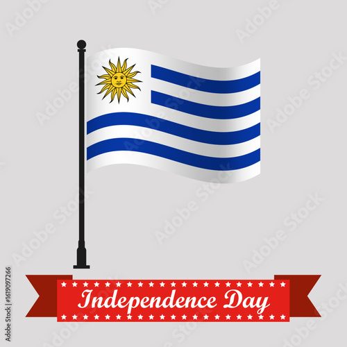 Flat Uruguay Independence Day With Waving Flag