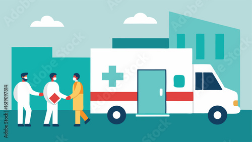 Emergency Services with MRI A scene depicting an ambulance arriving at a medical facility with paramedics wheeling a patient towards the MRI room.