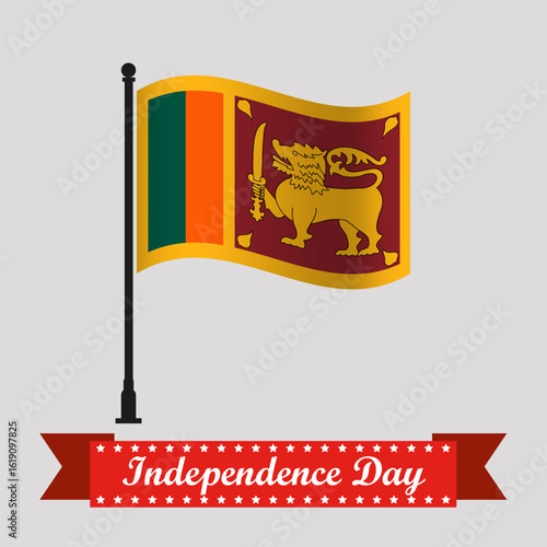Flat Sri Lanka Independence Day With Waving Flag