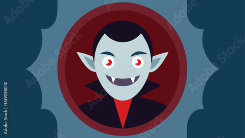 Cheesy Smile The vampire grins widely showcasing their sharp fangs and dramatic eyebrows. They stand directly in front of the mirror reflecting a lavishly decorated room. The