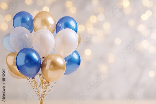 Festive balloon bunch against a soft bokeh background