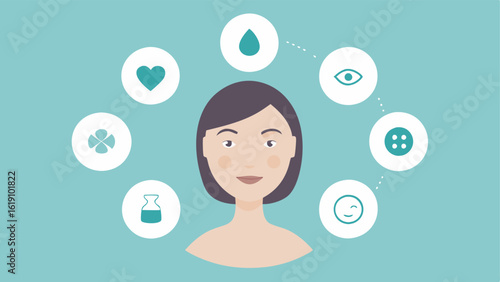 Beauty Benefits Icons Simple icons around a face to represent benefits like reduced puffiness enhanced glow and improved circulation all linked to cryofacial therapy.