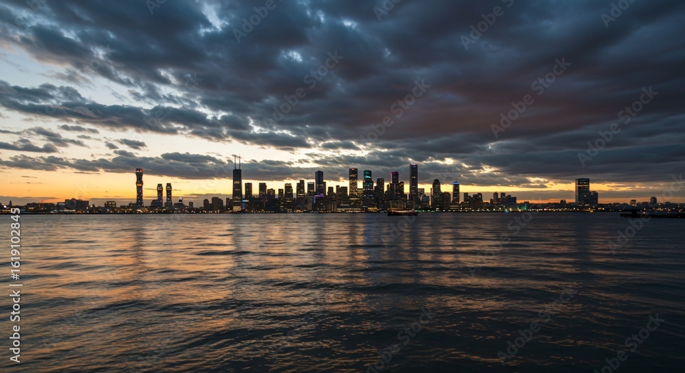 Fototapeta premium a view of a city from the water