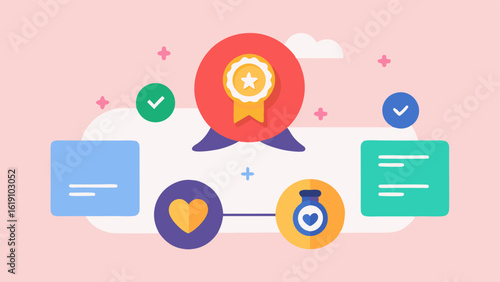 Fitness Tracking App A vector graphic of a fitness app interface displaying step count calories burned and a workout history complete with motivational badges received for