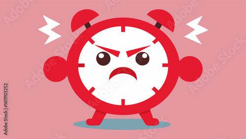 Angry Alarm Showcasing a character with a clock face displaying 300 emphasizing frustration. The clock is red with jagged marks around the edge representing agitation. Frowning