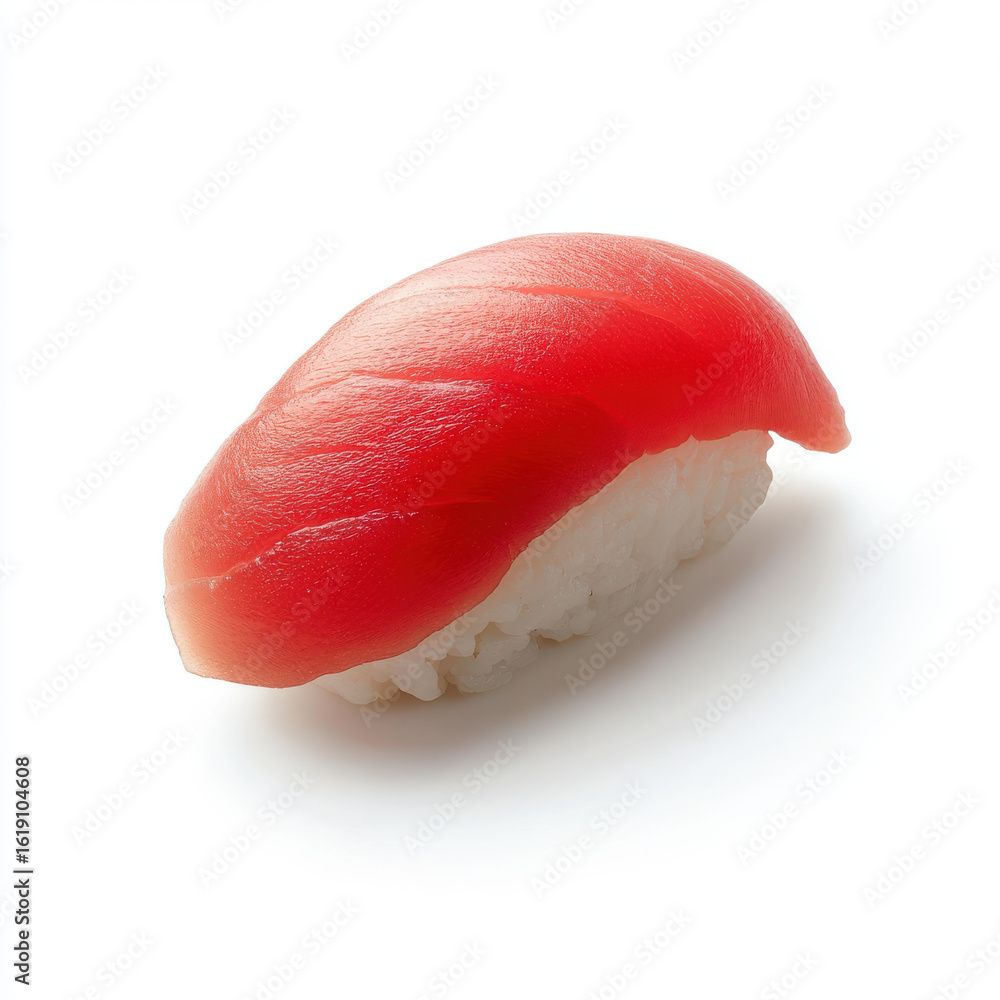 Sushi with fresh tuna on rice, showcasing vibrant colors and textures, on white background. Sushi with fresh tuna on rice, showcasing vibrant colors and textures, on white background.