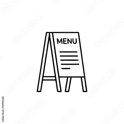 Aluminum folding cafe menu board, black lines on white background