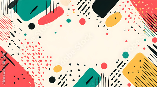 Vibrant Abstract Memphis Style Background with Colorful Organic Shapes and Copy Space