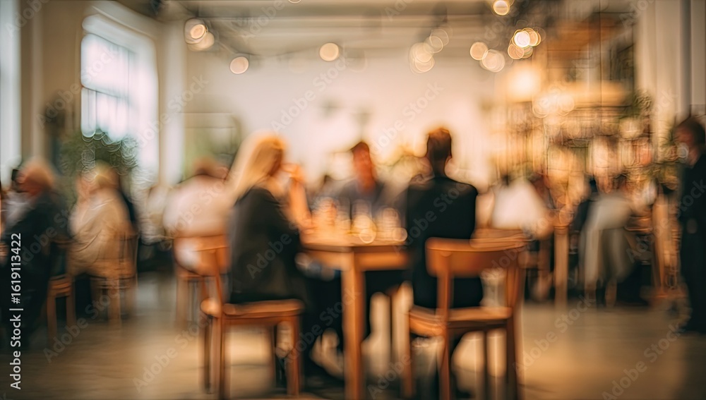 Blurred interior of a bustling restaurant Blurred interior of a bustling restaurant
