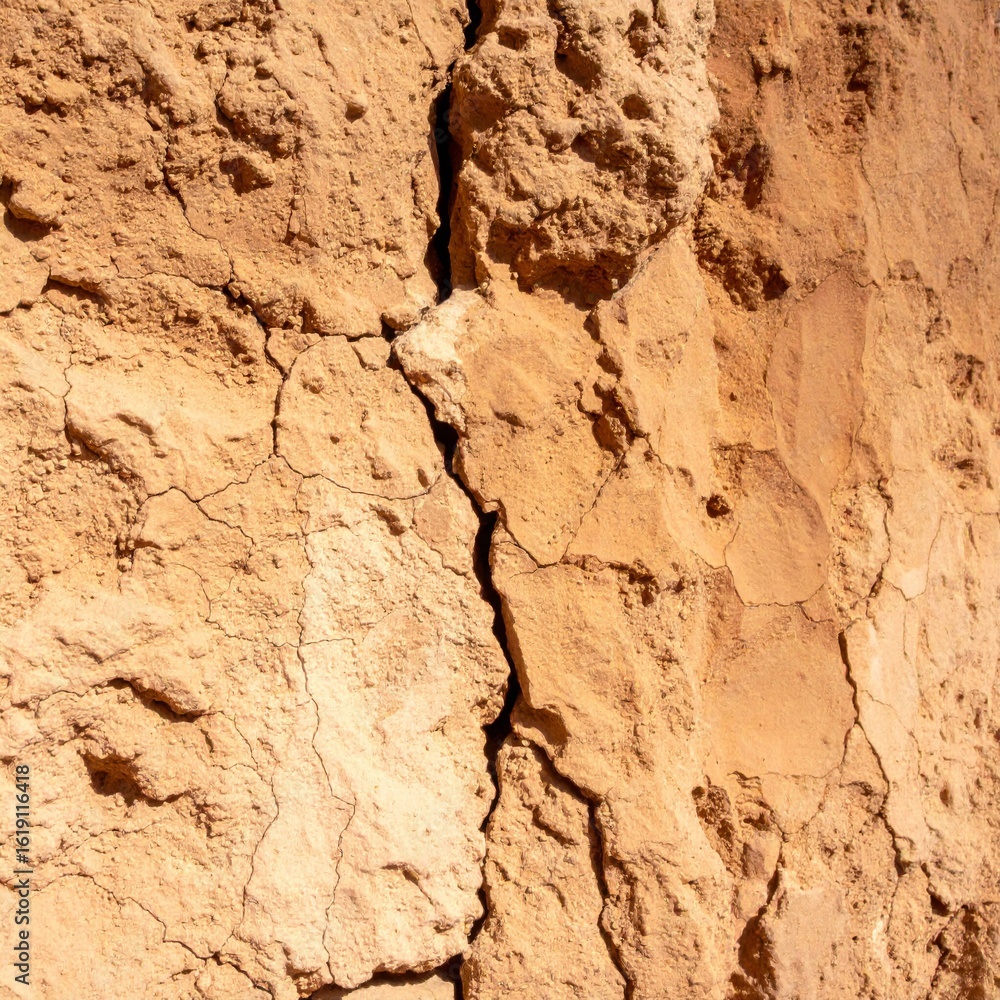 Fototapeta premium Cracked Earthy Wall with Rough Texture and Natural Brown Color