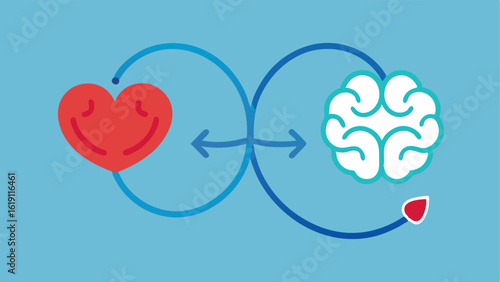 Brain and Heart Connection An intertwined illustration of a heart and brain with oxygen arrows flowing between them emphasizing the holistic benefits of oxygen for brain health.