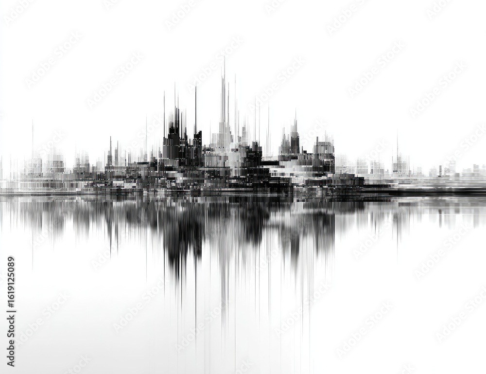 Fototapeta premium Futuristic city skyline reflected in water