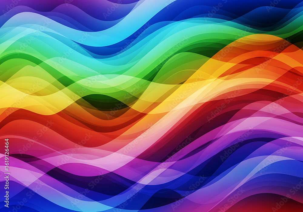 Fototapeta premium Abstract rainbow wavy lines create a vibrant, colorful background design.