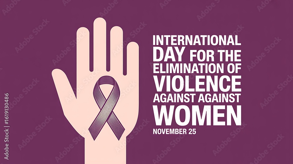 Fototapeta premium International day for the elimination of violence against women with purple ribbon on hand