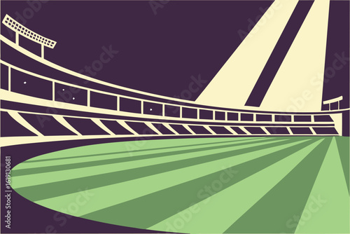 Stadium seating and field with spotlights sports arena